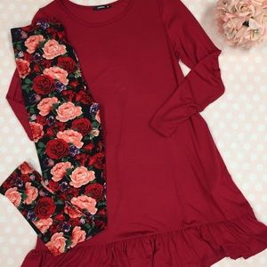 Ruffled Red Tunic Dress S-L Pockets